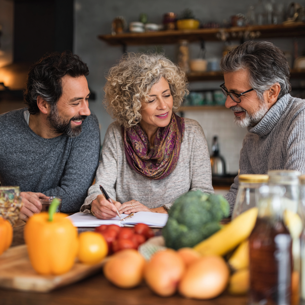 Middle-aged adults consulting about nutrition planning